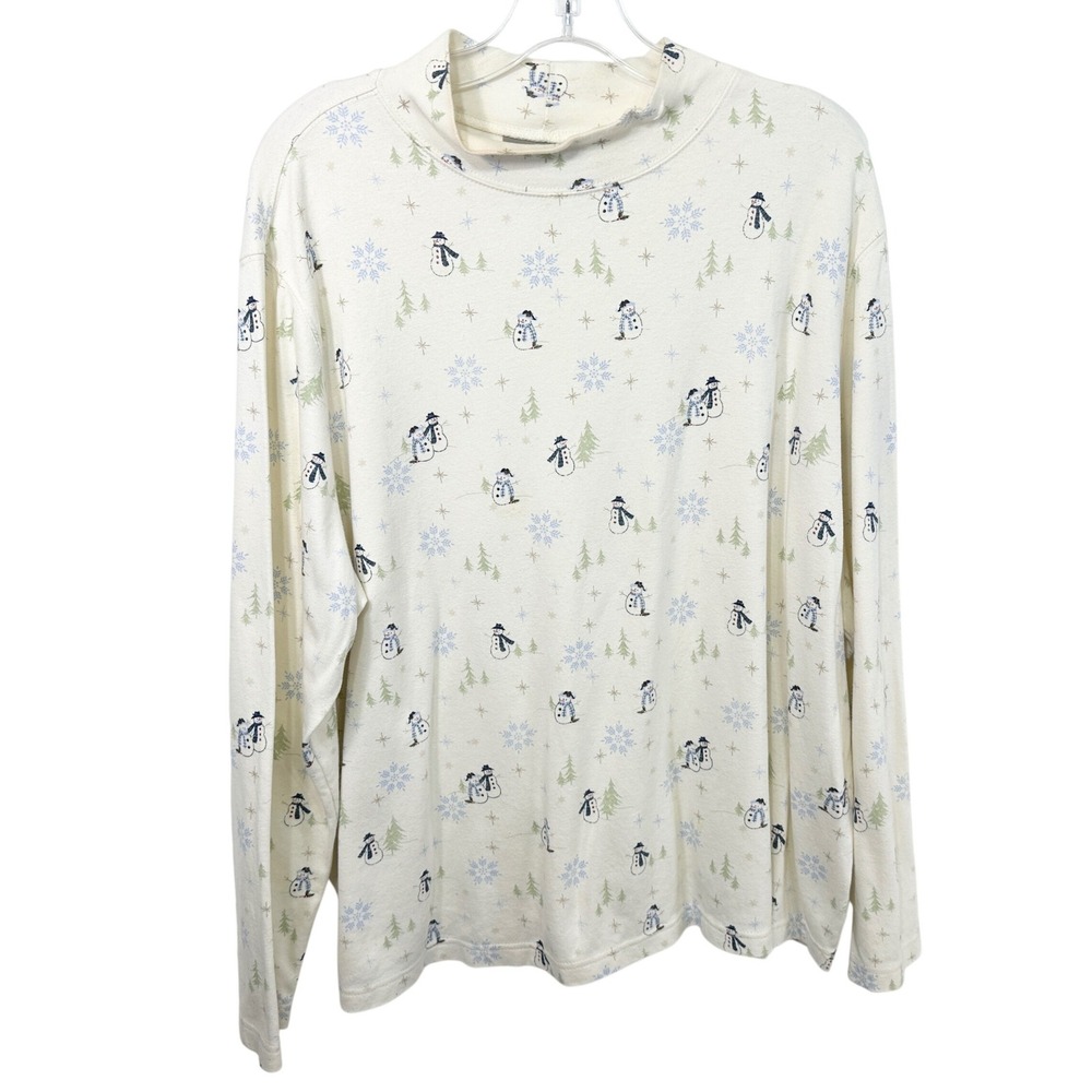 Croft & Barrow Plus Size 3X Top Snowman Snow Winter Cotton Christmas Ski 1731